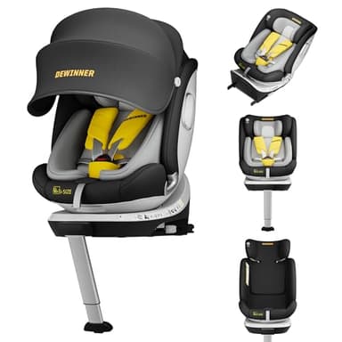 DEWINNER Siège Auto Bébé 0 à 36kg ISOFIX - Siege Auto Pivotant 360°,I-Size Group 0+1/2/3 (40-150cm),Harnais 5 Points Sièges Auto,RWF,FWF,Appui-Tête Réglable,Toit Anti-UV+Pied de Support,ECER129 - Noir