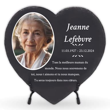 LAUBLUST Plaque funéraire personnalisée comme décoration funéraire | Plaque en ardoise gravée comme pierre tombale décorative - Souvenir, trois tailles | Plaque сommémorative avec nom et photo