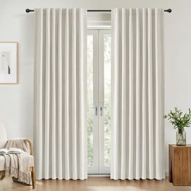 INOVADAY 100% Rideau Occultant Thermique Isolant Anti Froid et Chaleur 2 Panneaux, Rideau Beige Opaque Lumiere Anti-UV pour Salon et Chambre,140L X 245H cm