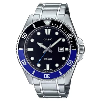 Casio MDV107D-1A2V Montre de plongée pour Homme en Acier Inoxydable 200 m Noir/Bleu Cadran Noir 3 Aiguilles, Bleu, Décontracté