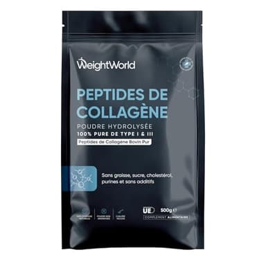 Collagène Poudre 500g - Peptide de Collagene Bovin Hydrolysé Type I & III Riche en 18 Acides Aminés Essentiels, Alternative au Collagène Marin, sans Sucre et sans Goût ni Odeur