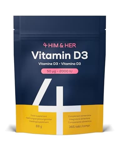 4 HIM & HER Vitamine D3 2000 UI - 365 Comprimés de vitamine D3 - Soutien immunité & os - Végétarien, Sans Gluten & Sans Lactose