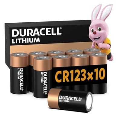 DURACELL CR123 Piles au lithium haute puissance 3V (CR123A / CR17345) (lot de 10) – longue durée – Pour appareils photos, lampes de poche, détecteurs de fumée