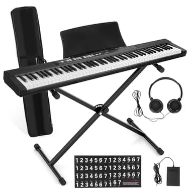 Leadrop Piano Numérique, Piano 88 Touches Semi-Lestées avec Accessoires Complets (Pédale, Support, Casque), 128 Sons, Alimentation Double, Clavier Électronique pour Débutants et Enfants Noir UE