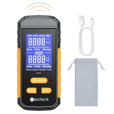 Neoteck 3-EN-1 EMF Détecteur de Rayonnement Électromagnétique Portable Type C Rechargeable Écran LCD Rétroéclair Alarme Sonore Compteur de Radiation 1~1999V/m Champ Électrique 0.01~99.99ut Magnétique