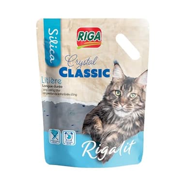 Riga - Rigalit Cristal Classic - Litière pour Chat - Gel De Silice - Origine Minérale - Naturellement Absorbante - Neutralise Odeurs Et Bactéries - Durée 1 Mois - 1,8 kg