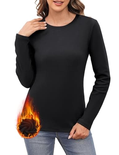 Aottori Haut Thermique Femme col Rond Polaire Chauds sous Vetement Thermique Coton Maillot de Corps à Manches Longues sous-Vêtements Thermiques Pull T-Shirt Hiver Automne Noir S