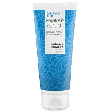 Gommage Corps Exfoliant kératose pilaire traitement, peau de fraise et poils incarnés – peeling chimique (AHA/BHA) + physique à double action à l’acide salicylique, acide glycolique et noyau d’abricot