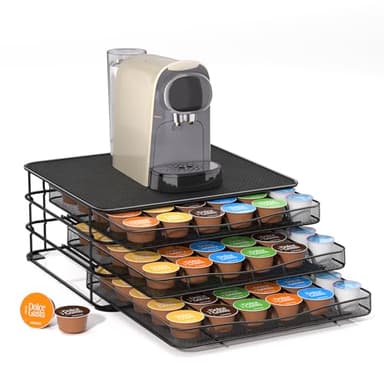 Eukue Porte Capsule pour Dolce Gusto 108 PCs, 3 Tiroirs à Capsules Rangement avec Support Métal, Grande Support Dosette Antidérapants avec Surface Anti-Vibration pour La Maison, Bureau, Café