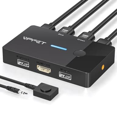 AILVLVNG HDMI KVM Switch 2 PC 1 Monitor 4K@60Hz Commutateurs KVM USB pour 2 Ordinateurs Partageant Un Moniteur et Un Clavier/Souris, avec Contrôleur de Bureau et 2 Câbles USB, Plug and Play