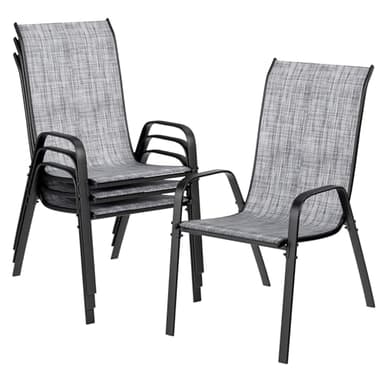 LIFERUN Lot chaises de Jardin empilables à Dossier Haut - Structure en Acier textilène - pour Jardins, Cours, balcons, Restaurants - Charge maximale : 150 kg - 54 x 69 x 93 cm (4, Gris Lin)