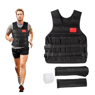 Vide Gilet Lesté de 20KG avec 4 Sacs de Sable, 30x5x40cm/11,81x1,97x15,75 po Gilet D'entraînement Réglable pour L'entraînement, Musculation, Course, Fitness, Renforcement Musculaire (Noir)