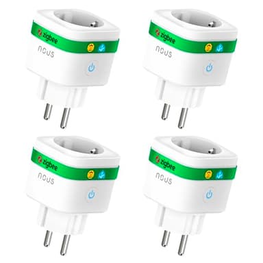 NOUS A7Z Prise Connectée ZigBee avec Suivi Énergie, 16A, Contrôle Vocal & via App, Programmation & Minuterie, Compatible Alexa, Google Home, Home Assistant, Tuya, Hub ZigBee Requis, 4 Pack