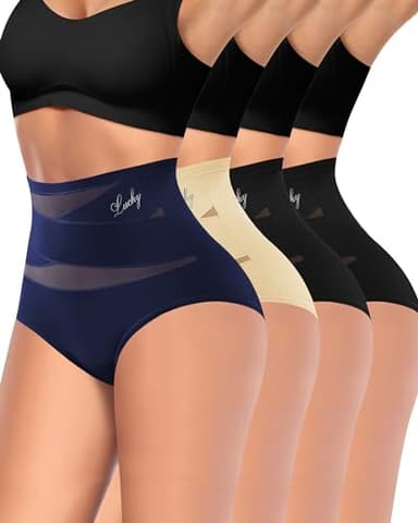 MIOTAN Lot de 4 Culottes Gainantes Taille Haute Ventre Plat pour Femme Sculptantes Slip Respirantes, Multicolore, Large