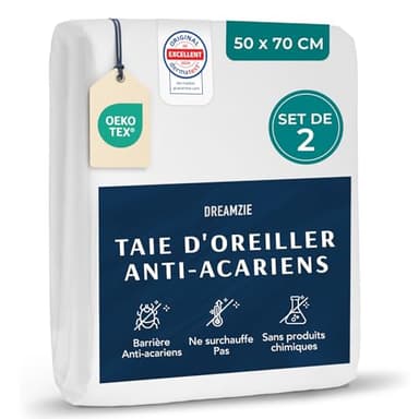 Dreamzie - Lot de 2 Protege Oreiller 50x70 cm - Housse Oreiller 50x70 pour Personnes Allergiques - Housse Anti Acarien Lavable 95°C