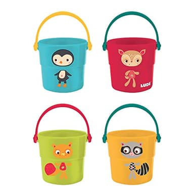 LUDI - 4 Seaux Gigognes - Jouets de Bain pour Bébé, de Plage et pour Piscine - À Partir de 10 Mois