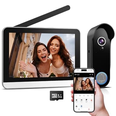 XPJ Visiophone Sonnette sans Fil avec Camera et 7" Ecran Moniteur 1080P WiFi Interphone Vidéo Connecté ave Batterie, Vision Nocturne, PIR Détection de Mouvement, Audio Bidirectionnel, Tuya APP