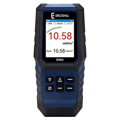 ERICKHILL EMF Meter ER02, Test EF/MF/RF Détecteur de rayonnement de champ électromagnétique à numérique rechargeable Détecteur de champ LCD portable pour la maison, la chambre, le bureau, l'extérieur