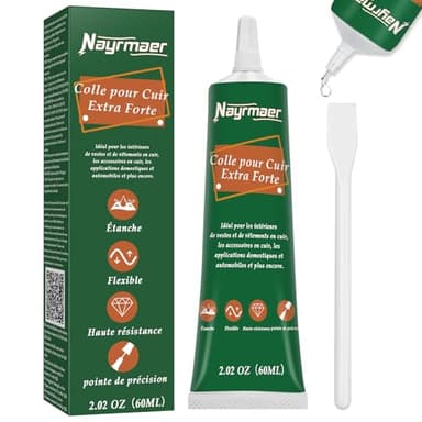 Nayrmaer Colle pour Cuir Extra Forte 60ml, Séchage Rapide Cuire Adhésif Canape, Convient Reparation Cuir, des Sacs, des Sièges de Voiture, des Chaussures, des Vestes, etc.
