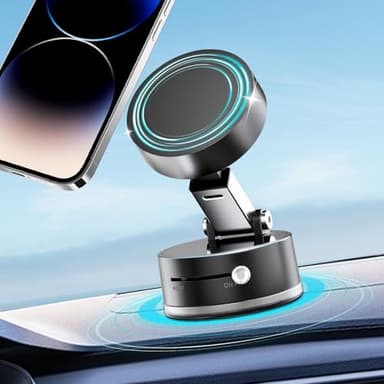 Support Téléphone Voiture MagSafe, Support Magnetique Telephone Voiture [Ventouse Ultra Puissante & 20*N56 Super Aimants] Rotation à 360° Porte Telephone Aimanté pour iPhone 16 15 14 sur Verre Cuir