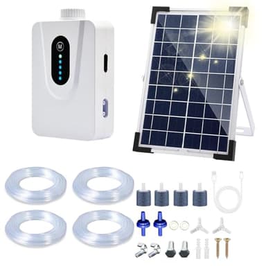 UKSUNVI Pompes à air solaires, aérateur de bassin solaire de 6 W avec batterie de 6000 mAh, chargement USB et chargement solaire sont disponibles, oxygénateur pour aquarium, aérateur de pêche avec