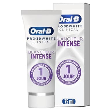 Oral-B Pro 3D Dentifrice White Clinical Blancheur Intense Blanc Éclatant Pour Dents Et Gencives Sensibles, Éliminant Les Taches, Technologie Ionique, Menthe Verte, 75 ml