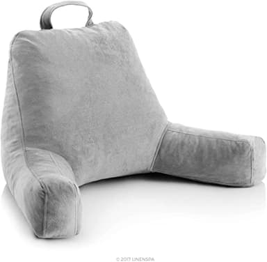Linenspa Oreiller de Lecture en mousse déchiquetée, Coussin de soutien du dos parfait pour se détendre, jouant, regarder la télévision ou lire – housse en velours doux, Gris