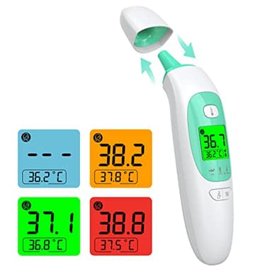 Kkmier Thermometre Frontal et Auriculaire, Médical sans Contact, Oreille Tympanique pour Bébé, Enfant, Adulte et Object, Alarme de Fièvre, Écran LCD et Fonction de Mémorisation