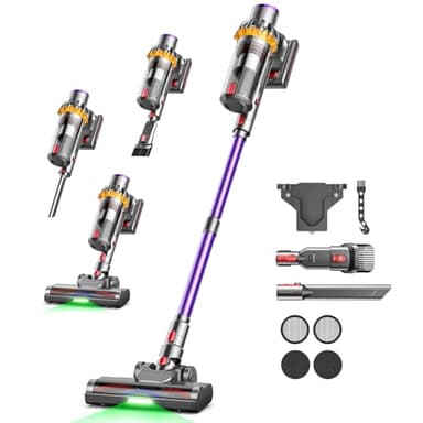 Fitnynxos 70 Min / 580W Aspirateur Balai sans Fil, 45 kPa / 1,8L Aspirateur sans Fil Puissant, Ultra-léger, Anti-enchevêtrement, Écran Tactile, pour Tapis, Sols Durs, Poils d'animaux