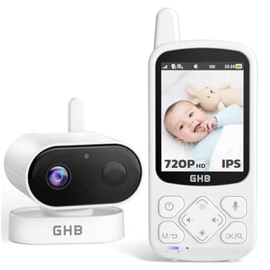GHB Babyphone Caméra Bébé Surveillance Vision Nocturne Ecran IPS HD 720p 2,8 Pouces 2000 mAh Mode VOX Audio Bidirectionnel Alerte de Température 8 Berceuses