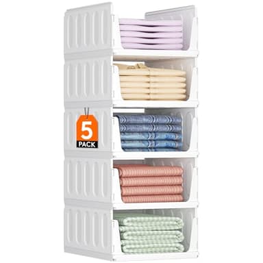 Lifewit Boîtes de Rangement pour Vêtements, Organisateur de Penderies Empilables, Bacs Individuels en Plastique, Idéal pour Placard de Cuisine, Armoire de Camping et Salle de Bain, Blanc, Lot de 5
