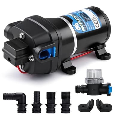 Mxmoonant 12V DC Pompe à eau Automatique, 2.4Bar, 95W, 12.5L/Min, Auto-amorçage, Protection Contre les Surcharges, Pompe Membrane pour Caravane, Camping Car, Bateau, Lavage, Irrigation, Circulation