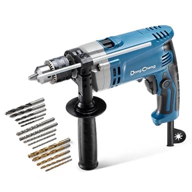 DongCheng Perceuse à percussion Marteau perforateur 710W,13 mm mandrin de perçage Perceuse à percussion 45,000 IPM, 3000 RPM avec 15 couronnes de perçage pour métal, bois et béton