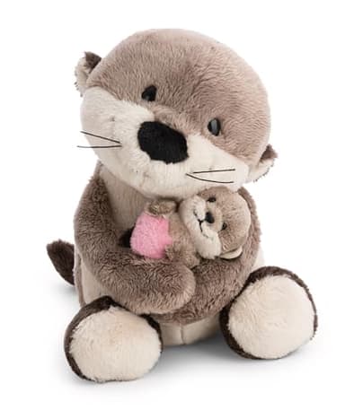 62844 Peluche Loutre 20 cm, avec Jeune Loutre 6 cm, Marron, Peluche Douce pour câliner et Jouer, pour Enfants et Adultes, idée Cadeau