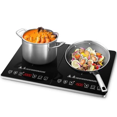 AMZCHEF Plaque à Induction, Plaque de Cuisson à Induction Double avec Contrôle Indépendant,3500 W, 20 Niveaux de Température, Plusieurs Niveaux de Puissance, Minuterie de 3 Heures