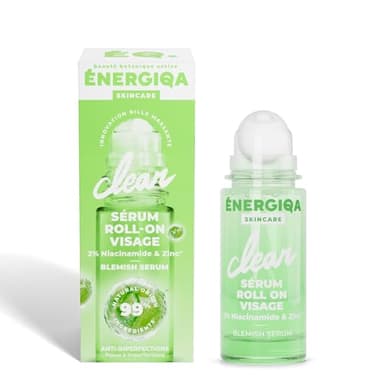 Energiqa Soins Visage by ENERGIE FRUIT – Sérum Purifiant Niacinamide Zinc – Anti-Rougeurs, Points Noirs, Pores Dilatés – 99% Naturel - Peaux Grasses à Imperfections – Roll On 30 ml