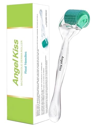 Angel Kiss Derma Roller Aiguille Réelle Version Avancée 5 Microneedling Roller pour Visage Corps Barbe, 192 Micro Aiguilles Individuelles en Titane 0,3 mm, Meilleurs Cadeaux pour Hommes Femmes