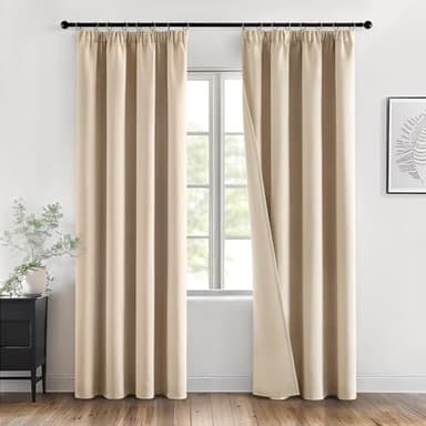MIULEE Rideau Occultant Beige Galon Fronceur pour Rail, Rideau Thermique Isolant Anti Chaleur/Froid Bloquer Lumiere 140x225, Decoration Chambre Maison Salon Intérieurs, 2 Panneaux