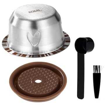 XIHIRCD Capsules Réutilisables pour Machine Nespresso Vertuo, en Acier Inoxydable 80 ml avec Couvercle en Silicone Cuillère et Goupillon