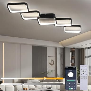 Plafonnier LED Dimmable Lampe de plafond Salon avec Télécommande, 92cm 45W, 3600LM, 3000K-6000K, Design Rectangulaire Moderne Lampe de Salon, Plafonnier Chambre avec Fonction Mémoire et Veilleuse