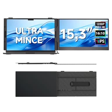 Newwin Double Ecran PC Portable Ultra Mince Léger 15,3" FHD 1200P IPS Extension Ecran PC Portable Moniteur Ecran Supplémentaire pour 15-17,3" Ordinateur Portable Compatible avec Windows MacBook