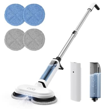 iDOO Vadrouille électrique sans Fil, Serpillière Electrique avec Fonction de pulvérisation, Réservoir d'eau de 350 ML, éclairage LED, Nettoyeur Sol Essuyer sans Effort