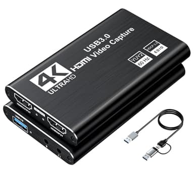 XIIXMASK Carte d'acquisition vidéo, Carte de Capture USB 3.0 4K HDMI en Boucle, 1080P 60FPS/2K 30FPS Capture de Jeu vidéo pour Le Streaming Fonctionne pour PS5/Switch/PC/OBS(Noir)