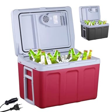 AREBOS Glacière 40 litres | pour Refroidir & Maintenir au Chaud | Réfrigérateur Mobile | 12/230 V pour Voiture & Prise de Courant | Glacière électrique | Rouge [Classe énergétique E]