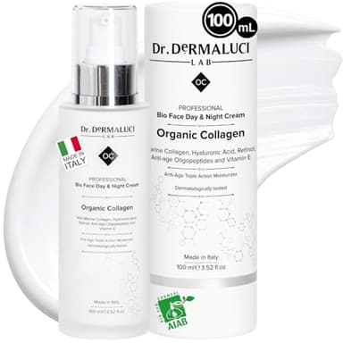 Creme Visage Hydratante 100ML BIO | Anti Age, Anti Rides, Raffermissante Jour/Nuit | Con Collagene Marin, Retinol, Acide Hyaluronique, Vit E | Peptides et Aloe Vera | Testee Dermatologiquement, Italie