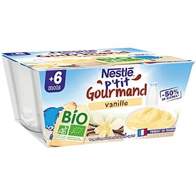 Nestlé Bébé - P'tit Gourmand BIO Nestlé Bébé - Vanille - Laitage dès 6 Mois - 4X90g