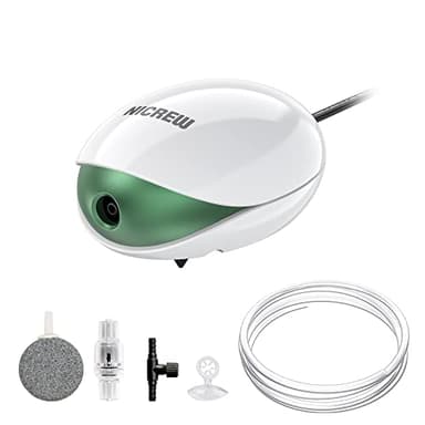 NICREW Pompe à Air Aquarium Jusqu'à 150 L, Bulleur Aquarium Ultra-silencieuse <35 DB avec Un Pierre à Bulles, 1,7 W
