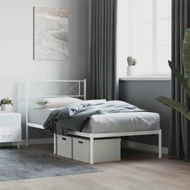 lit double,lit pliant 2 personnes,lit 140x200,lit 2 place,Cadre de lit métal avec tête de lit blanc 90x190 cmIdéal pour les chambres à coucher, les salles de séjour, là où c'est nécessaire