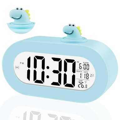 Ayybboo Réveil Lumineux pour Enfants,Horloge Numérique LED avec Veilleuse,Alarme Snooze,Volume Réglable,USB Rechargeable,Jour/Nuit Enfants Filles Garçons（Bleu ciel）