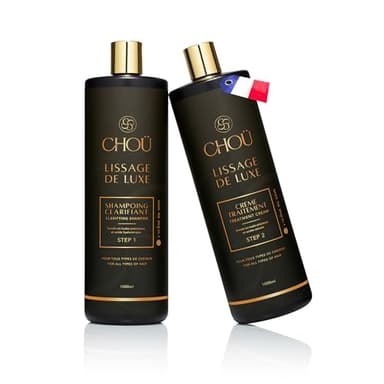 CHOÜ-Lissage brésilien Kit professionnel Sans Formol aux actifs naturels-Lissage kératine- avec Shampoing clarifiant-Convient femmes enceintes et enfants Fabriqué en France 1L